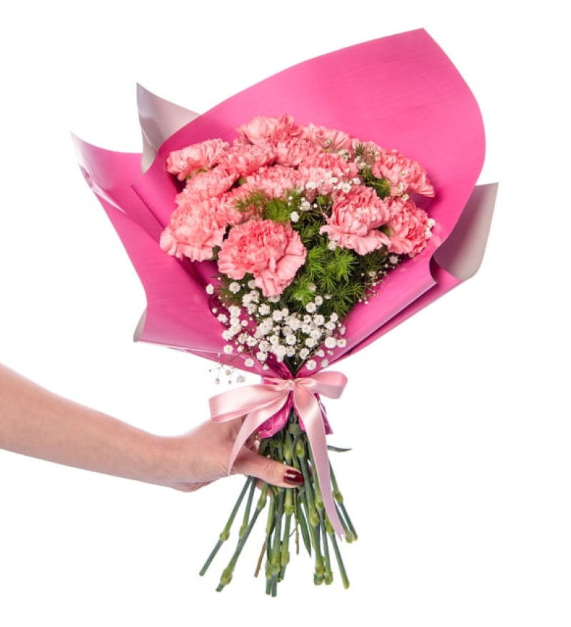 Zarif Gri Pembe Bukette Pembe Karanfiller