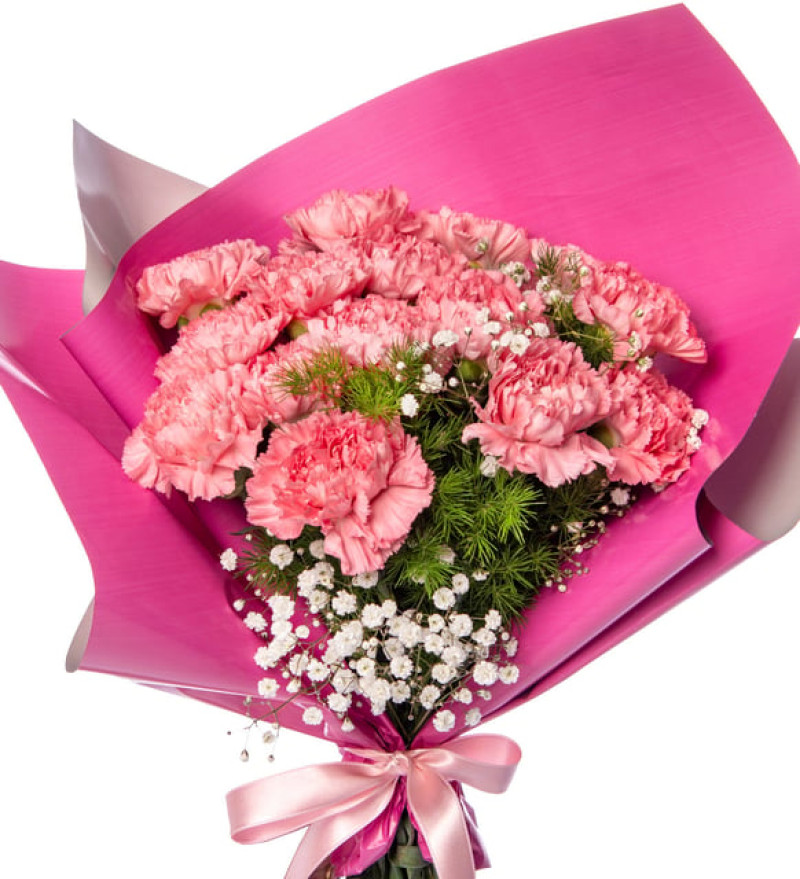 Zarif Gri Pembe Bukette Pembe Karanfiller