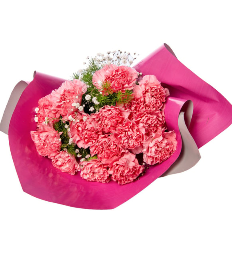 Zarif Gri Pembe Bukette Pembe Karanfiller