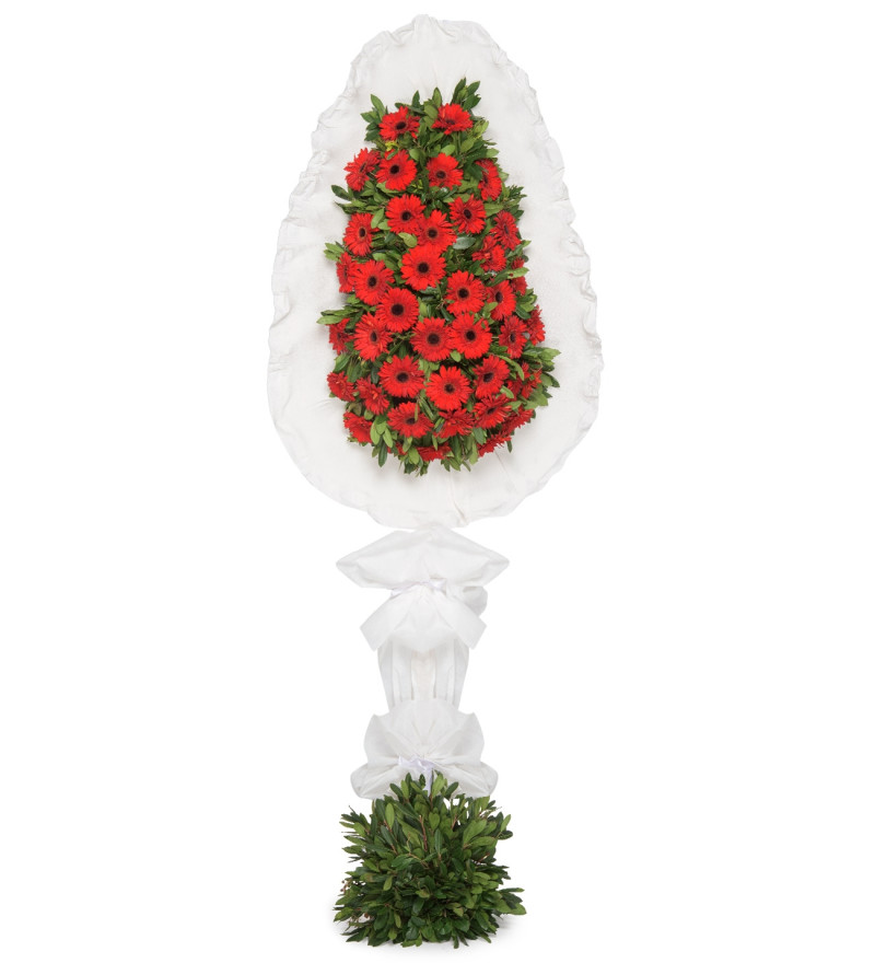 Premium Tek Katlı Kırmızı Gerbera Çiçekleri Çelenk