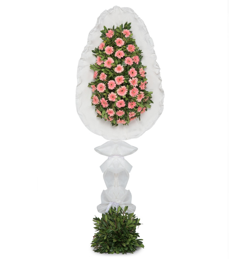 Özel Tek Katlı Büyük Pembe Gerbera Çiçekli Çelenk