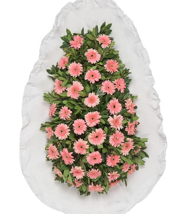 Özel Tek Katlı Büyük Pembe Gerbera Çiçekli Çelenk