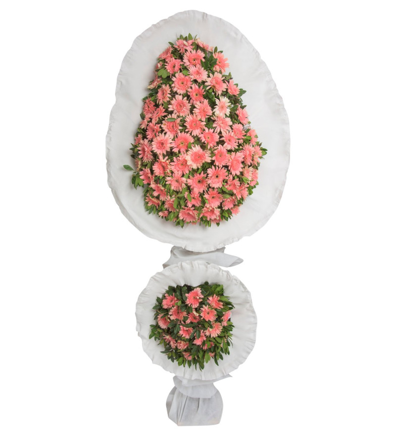 Lüks Pembe Gerberalar İki Katlı Çelenk