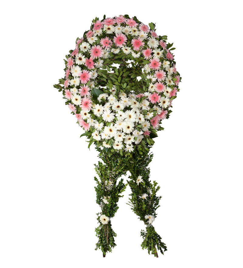 Şık Pembe-Beyaz Gerberalar Tek Katlı Ayaklı Çelenk