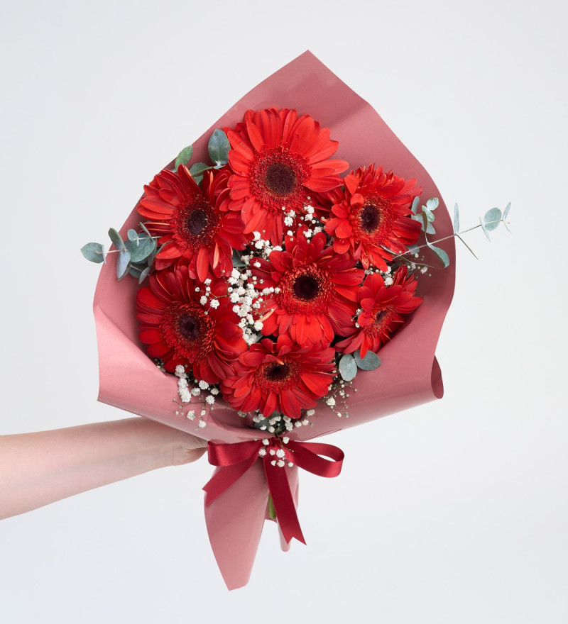 Premium Kırmızı Gerbera Çiçek Buketi