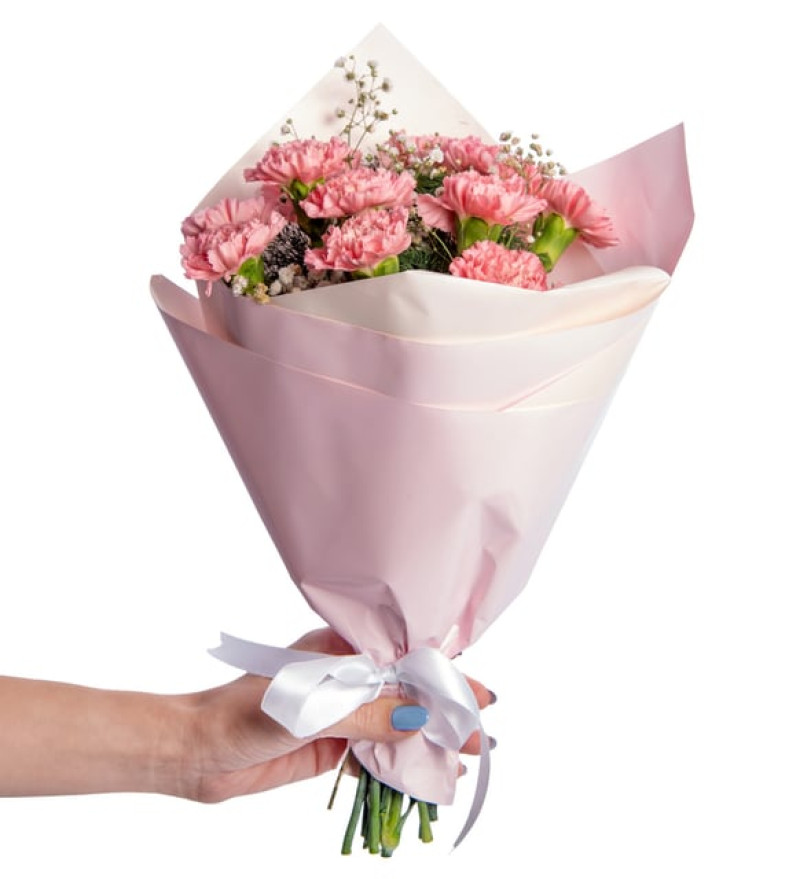 Premium Pudra Bukette Pembe Karanfiller ve Cipsolar
